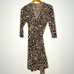 Animal Print Wrap Around V Neck Dress